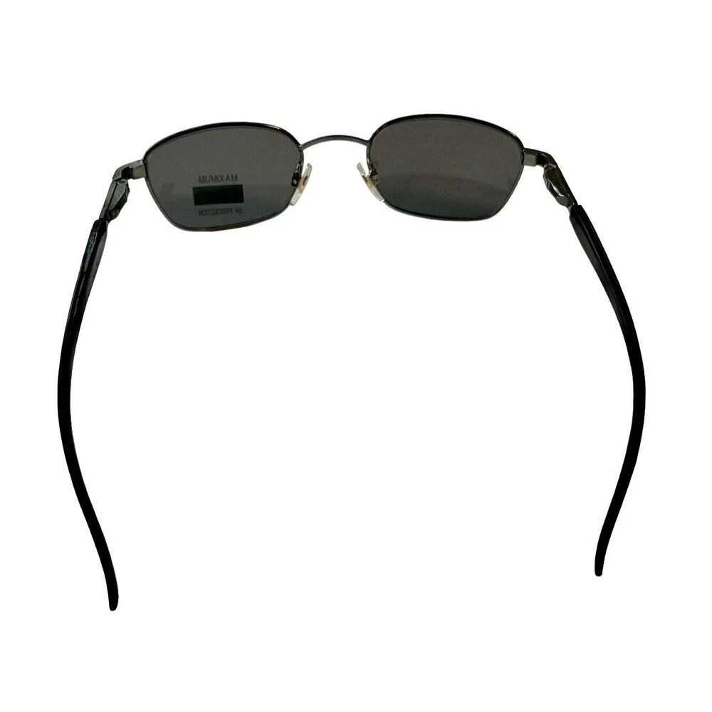 Y2K Rectangle Sunglasses Black Silver Metal Frame Dark Lens UV400 Retro Unisex